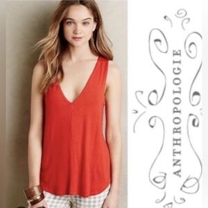 Bordeaux V-Neck Sleeveless Jersey Tank Top in Orange-Red